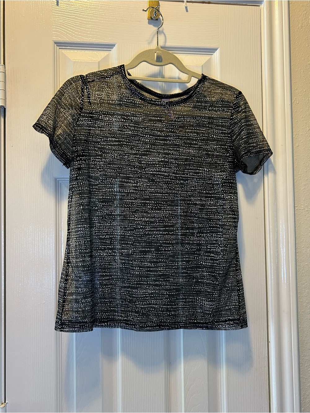 Victoria's Secret Y2K Black Sheer Short-Sleeve Stripe Knit Top